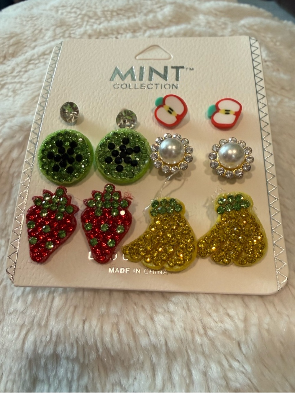 Mint Kids Fruit Stud Earring Set - Red, Green, Yellow, Pearl